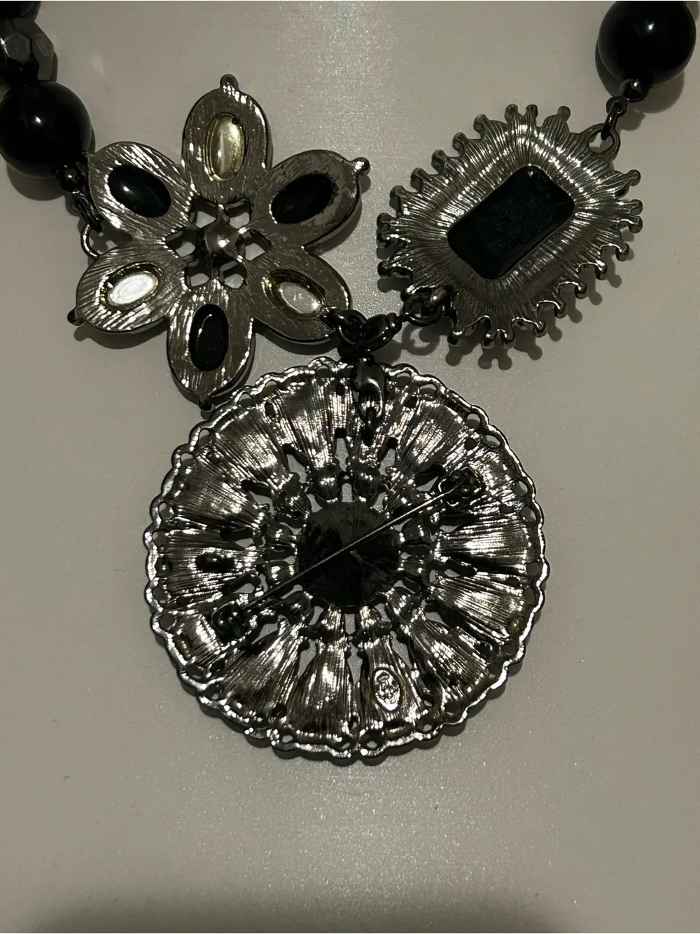 Premier Designs Vintage Black Statement Flower Pendant, Necklace and bracelet